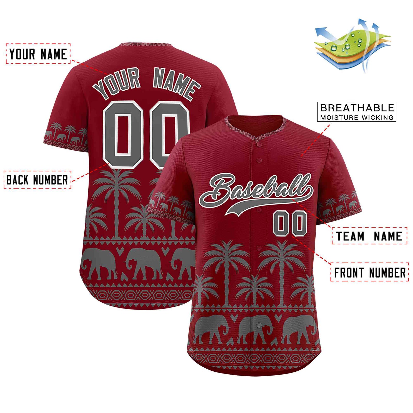 Custom Crimson Gray Graffiti Pattern Personalized Bossinia Style Authentic Baseball Jersey