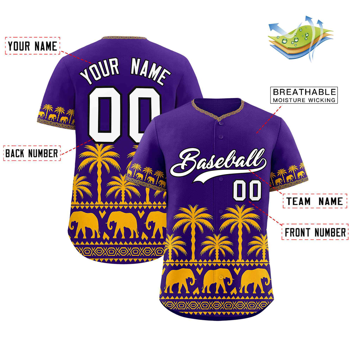 Custom Purple Yellow Graffiti Pattern Personalized Bossinia Style Authentic Baseball Jersey
