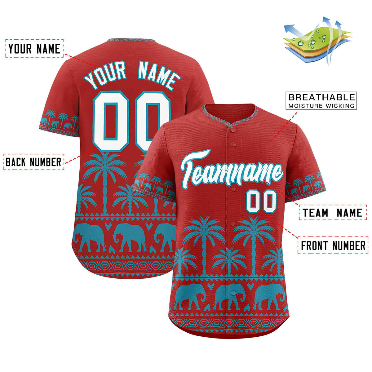 Custom Red Teal Graffiti Pattern Personalized Bossinia Style Authentic Baseball Jersey