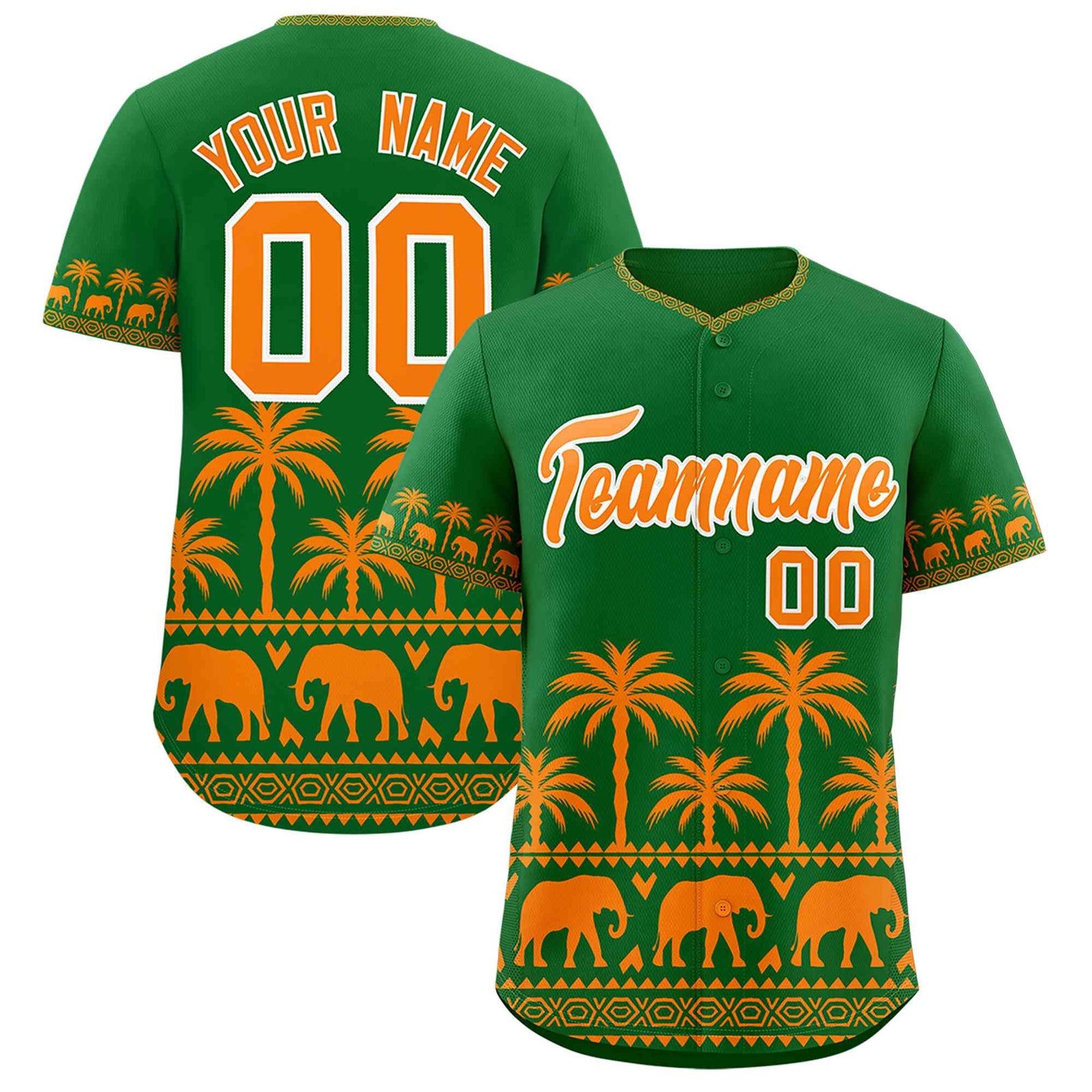 Custom Kelly Green Orange Graffiti Pattern Personalized Bossinia Style Authentic Baseball Jersey