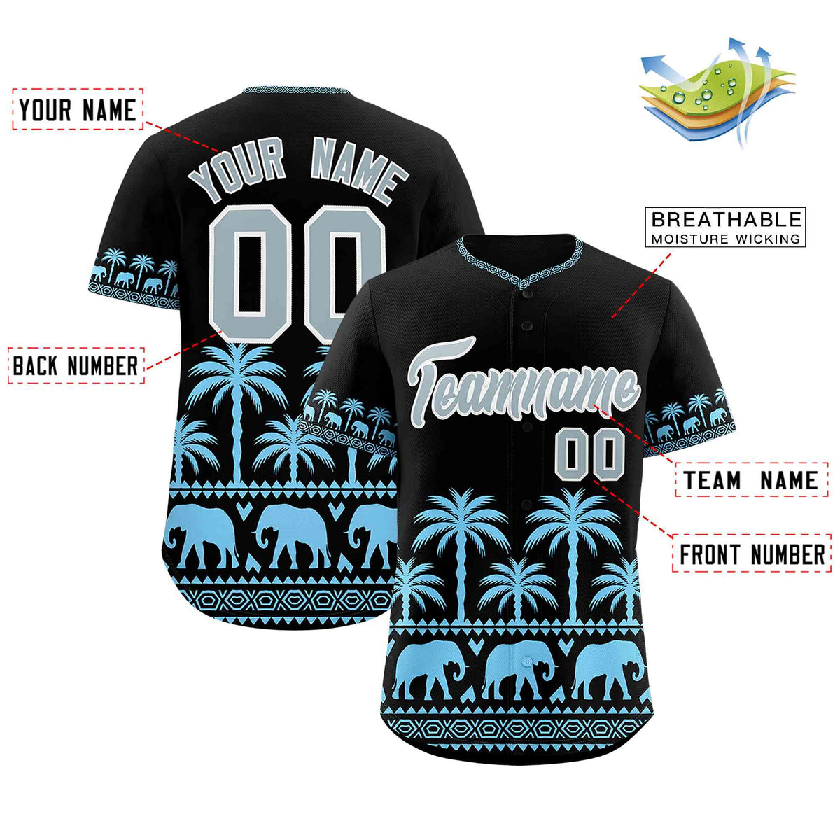 Custom Black Powder Blue Graffiti Pattern Personalized Bossinia Style Authentic Baseball Jersey