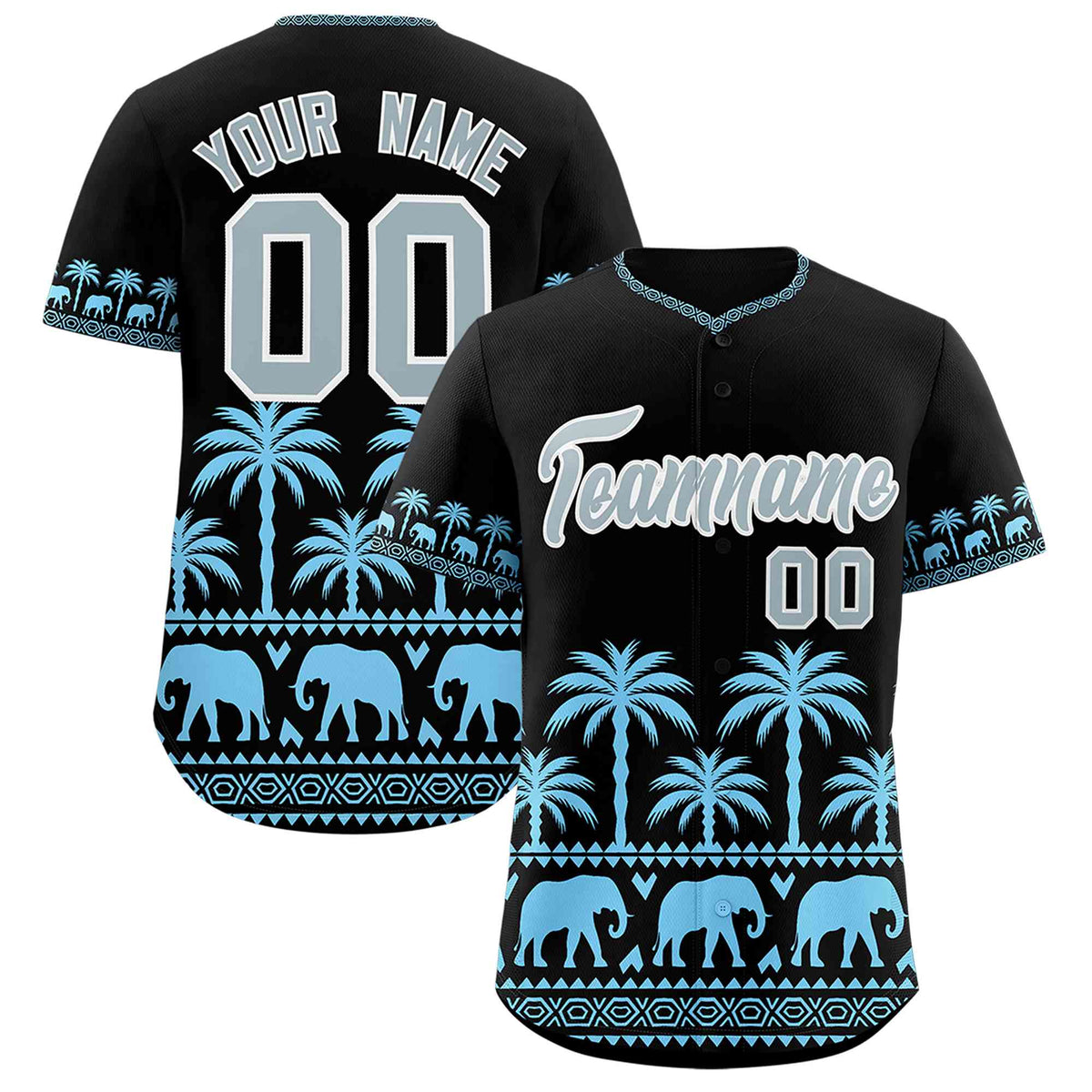 Custom Black Powder Blue Graffiti Pattern Personalized Bossinia Style Authentic Baseball Jersey