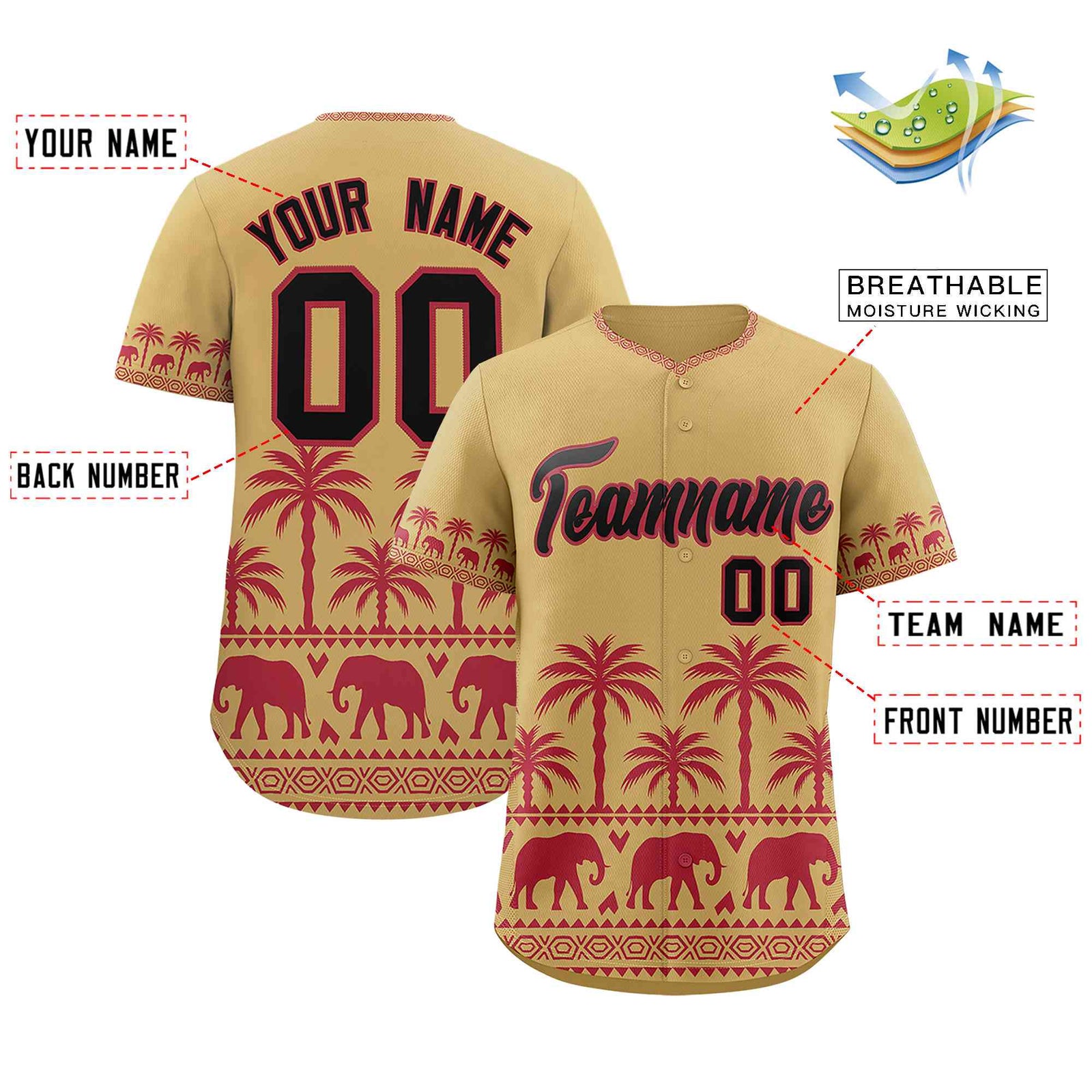 Custom Khaki Light Red Graffiti Pattern Personalized Bossinia Style Authentic Baseball Jersey