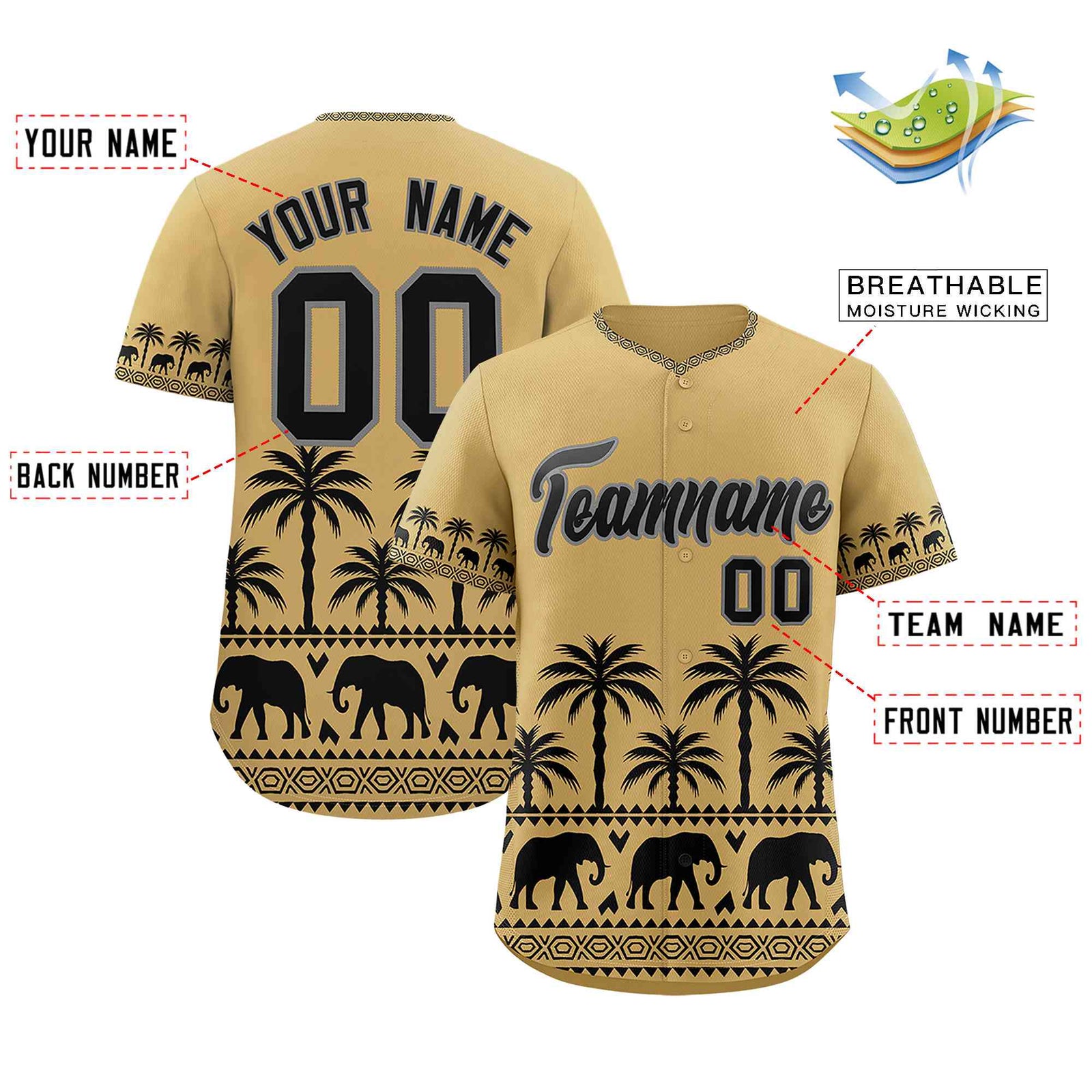 Custom Khaki Black Graffiti Pattern Personalized Bossinia Style Authentic Baseball Jersey