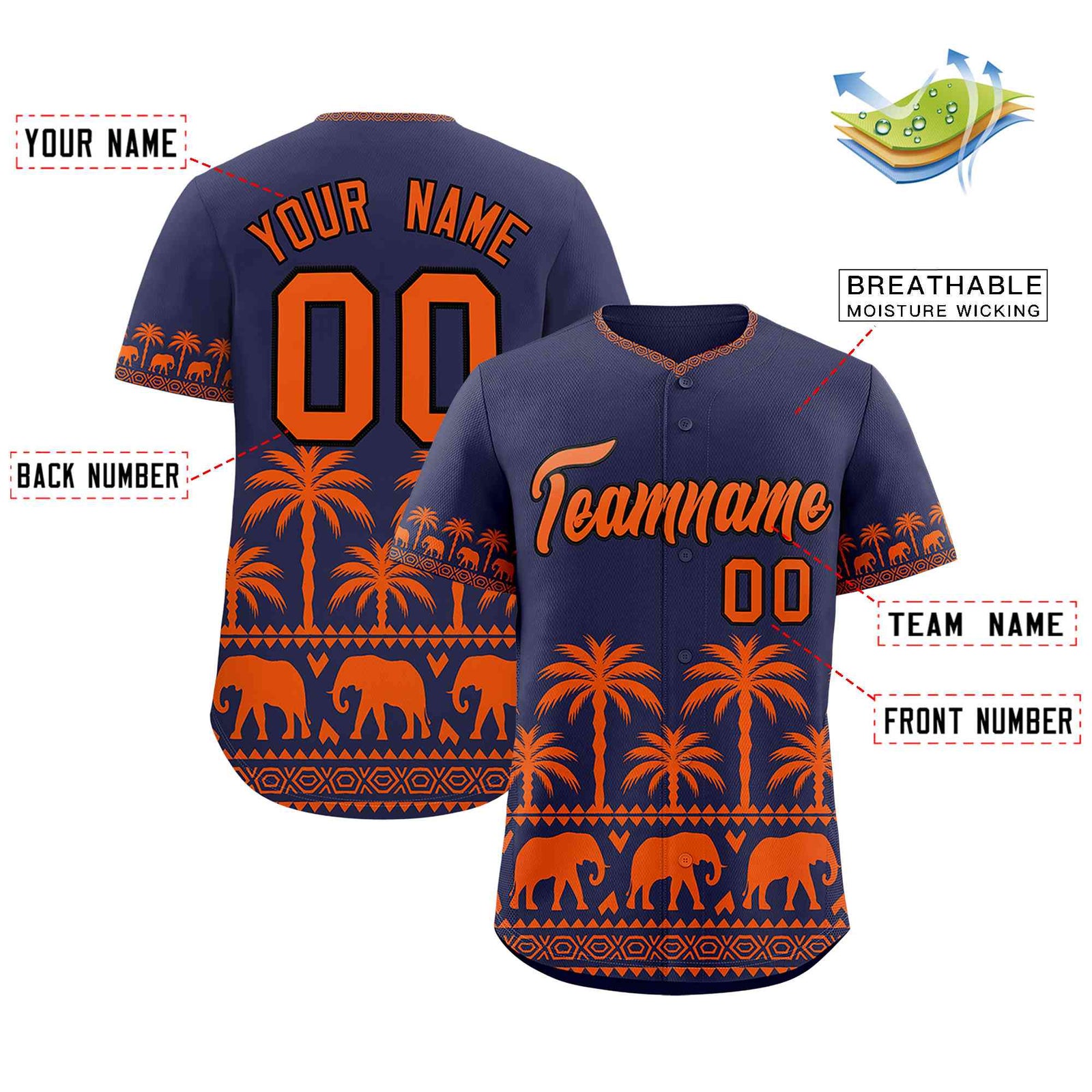 Custom Navy Orange Graffiti Pattern Personalized Bossinia Style Authentic Baseball Jersey