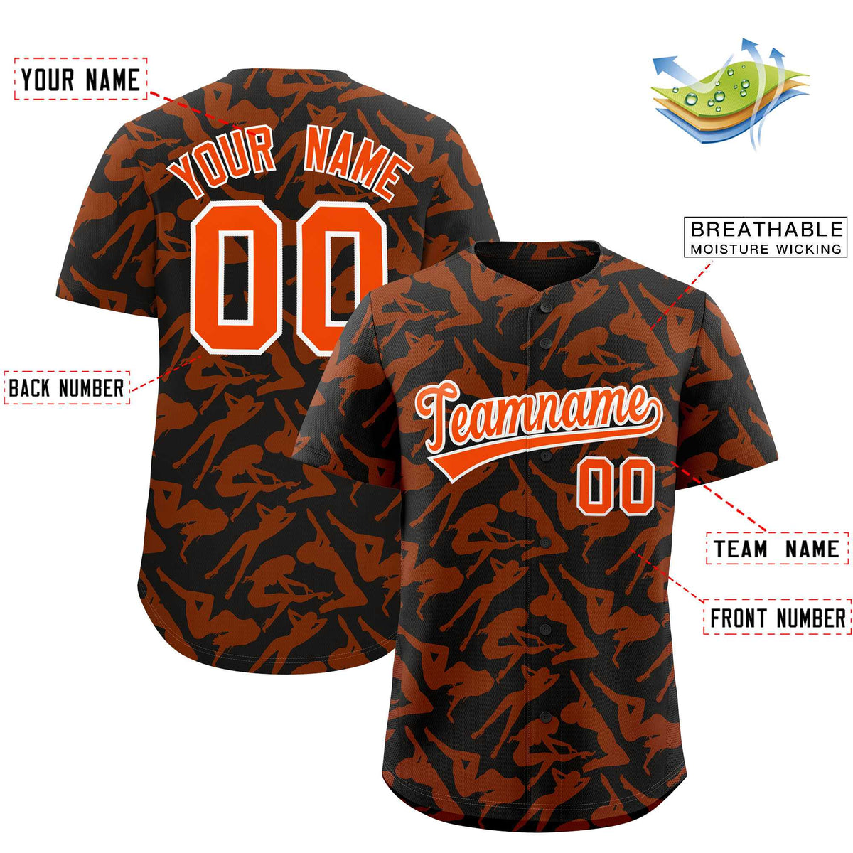 Custom Black Orange Playboy Graffiti Pattern Authentic Baseball Jersey