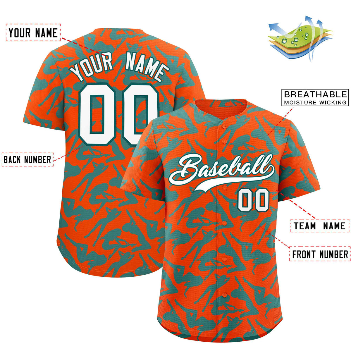 Custom Orange Aqua Playboy Graffiti Pattern Authentic Baseball Jersey