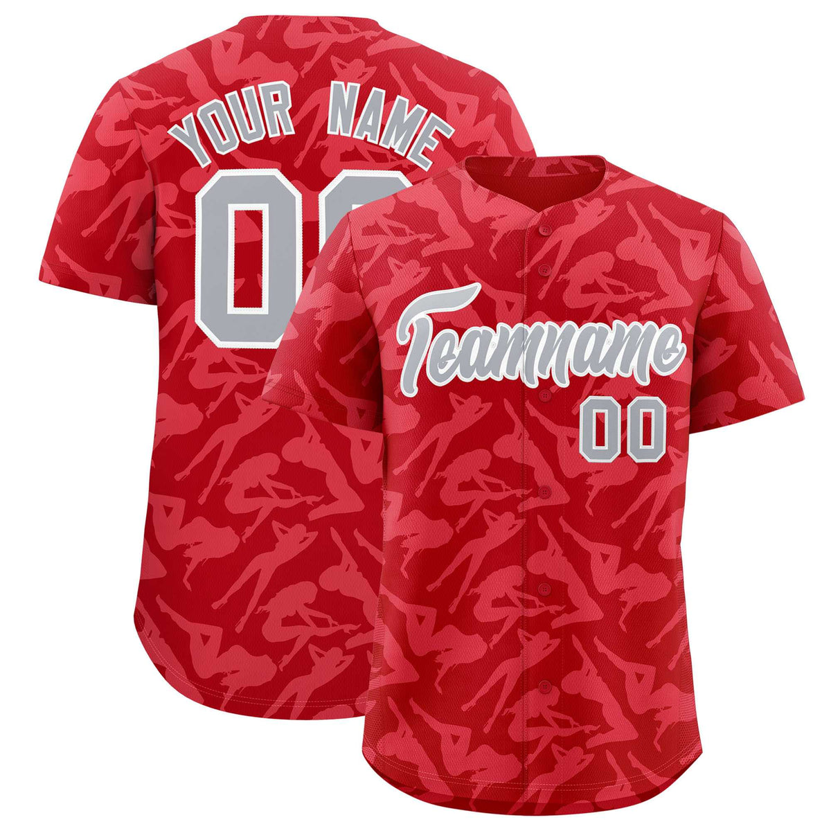 Custom Red Silver Playboy Graffiti Pattern Authentic Baseball Jersey