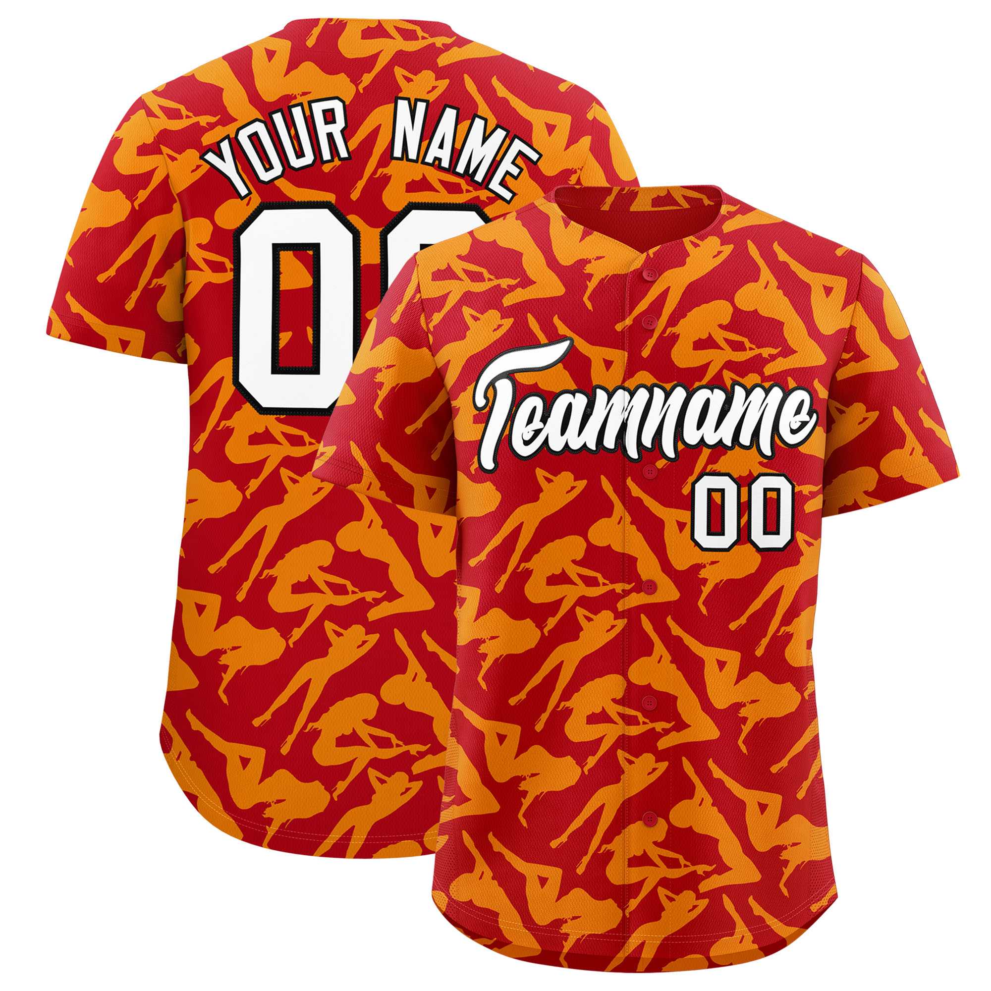 Custom Red Gold Playboy Graffiti Pattern Authentic Baseball Jersey