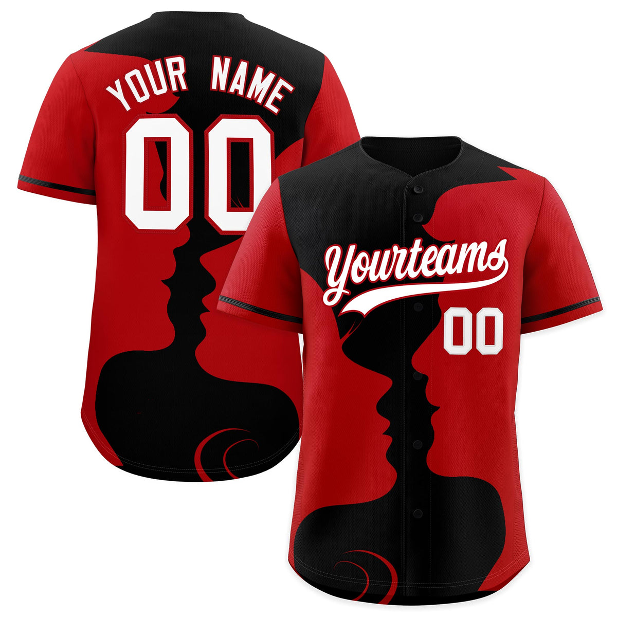 Custom Black Red Silhouettes of Loving Couple Valentine's Day Baseball Jersey| KXKSHOP