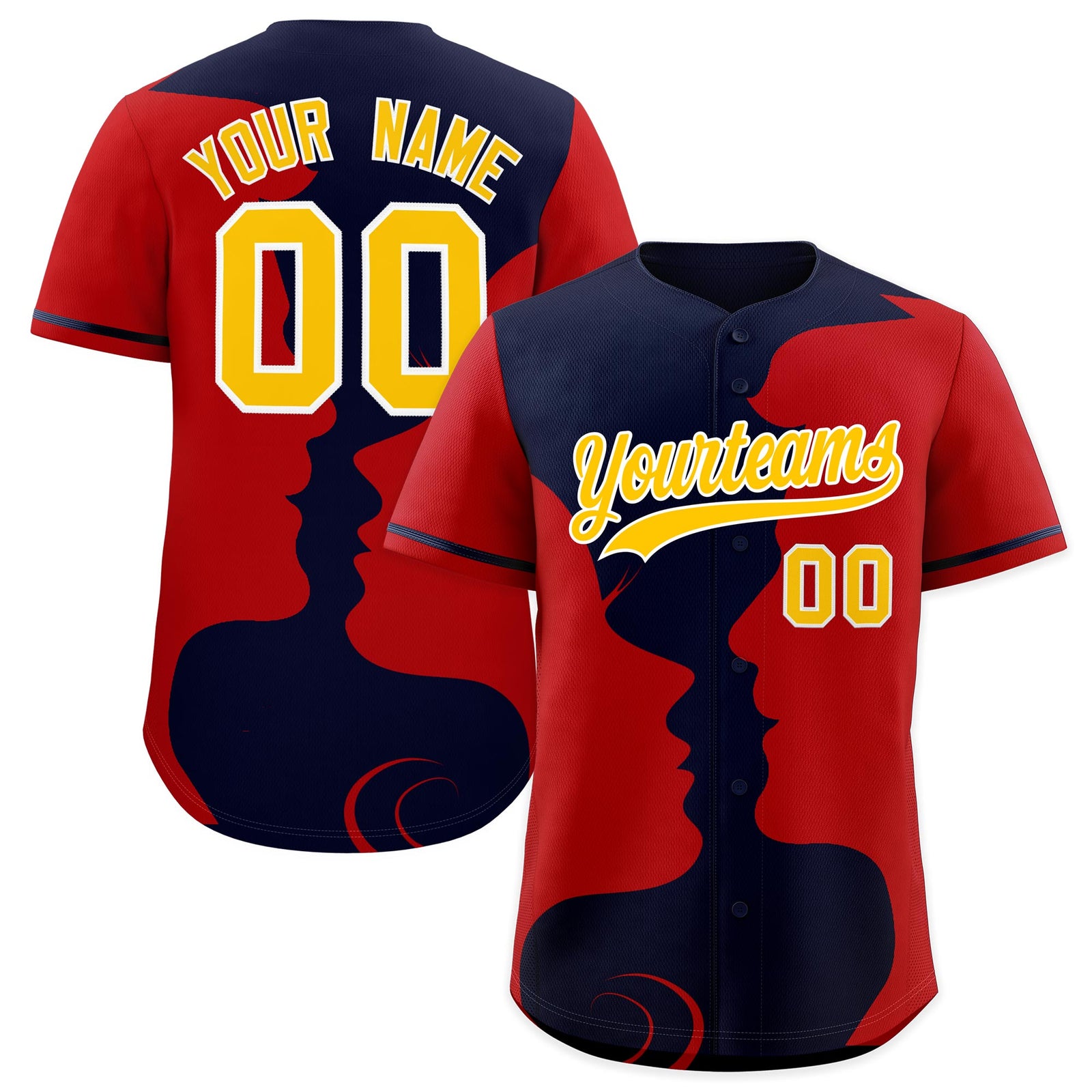 Custom Navy Red Silhouettes of Loving Couple Valentine's Day Baseball Jersey| KXKSHOP