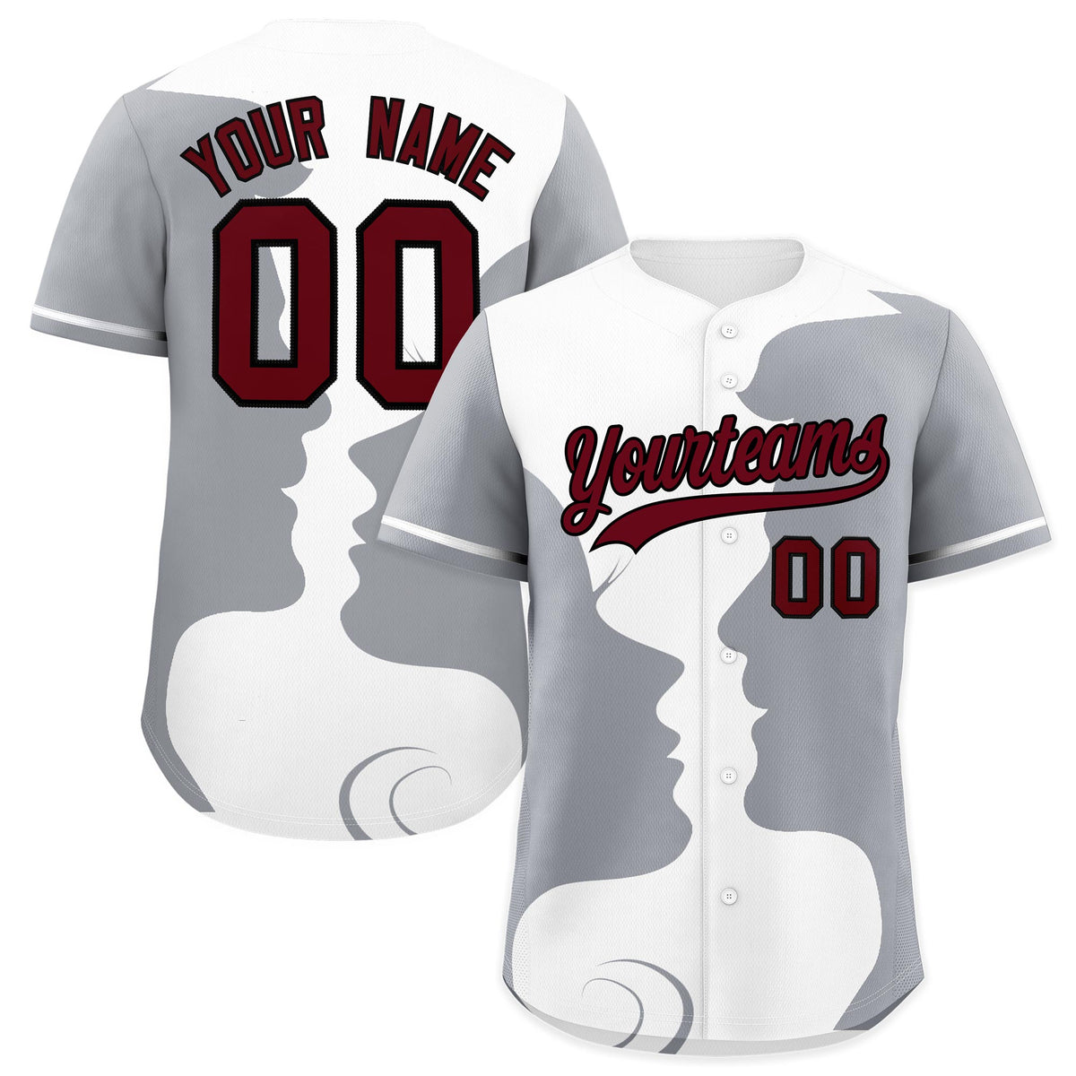 Custom Gray White Silhouettes of Loving Couple Valentine's Day Baseball Jersey| KXKSHOP