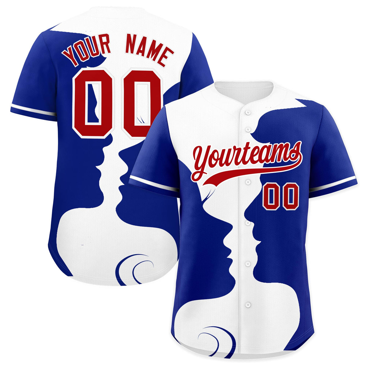 Custom White Royal Silhouettes of Loving Couple Valentine's Day Baseball Jersey| KXKSHOP