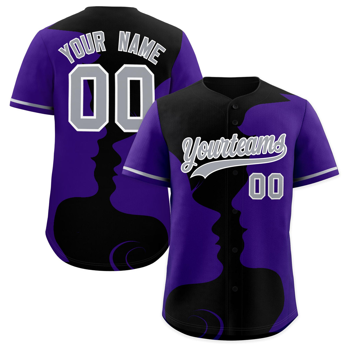 Custom Black Purple Silhouettes of Loving Couple Valentine's Day Baseball Jersey| KXKSHOP