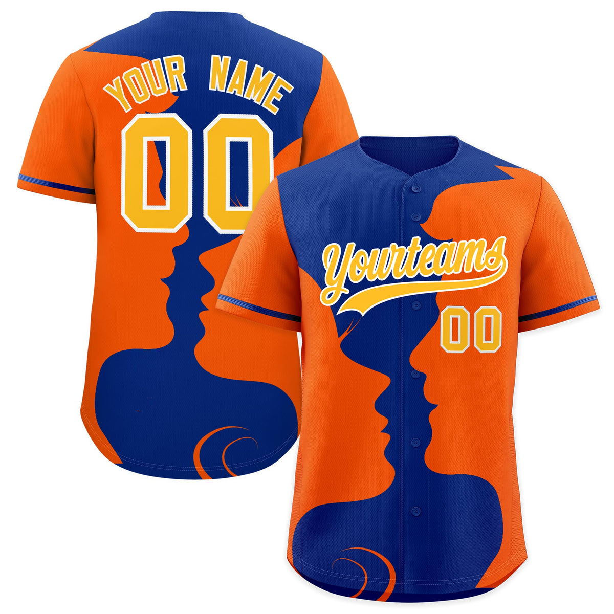 Custom Royal Orange Silhouettes of Loving Couple Valentine's Day Baseball Jersey| KXKSHOP