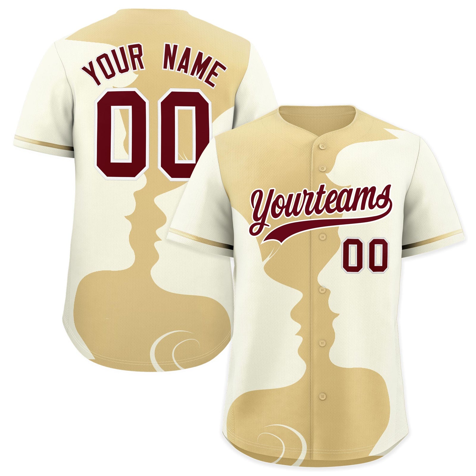 Custom Khaki Cream Silhouettes of Loving Couple Valentine's Day Baseball Jersey| KXKSHOP