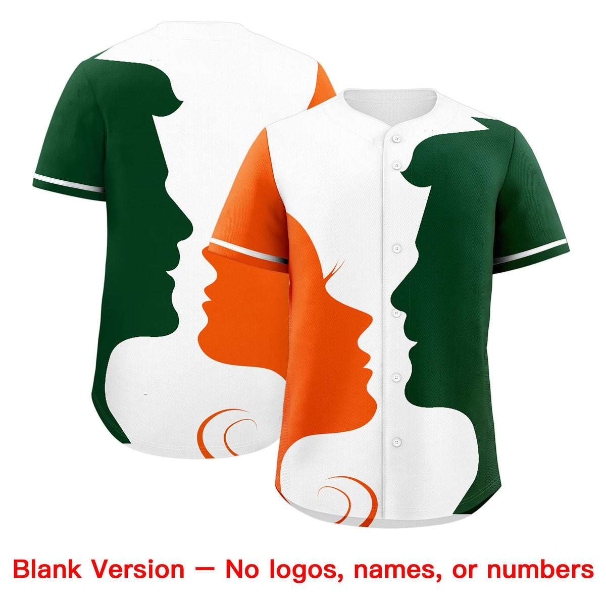 Custom White Orange Green Silhouettes of Loving Couple Valentine's Day Baseball Jersey| KXKSHOP