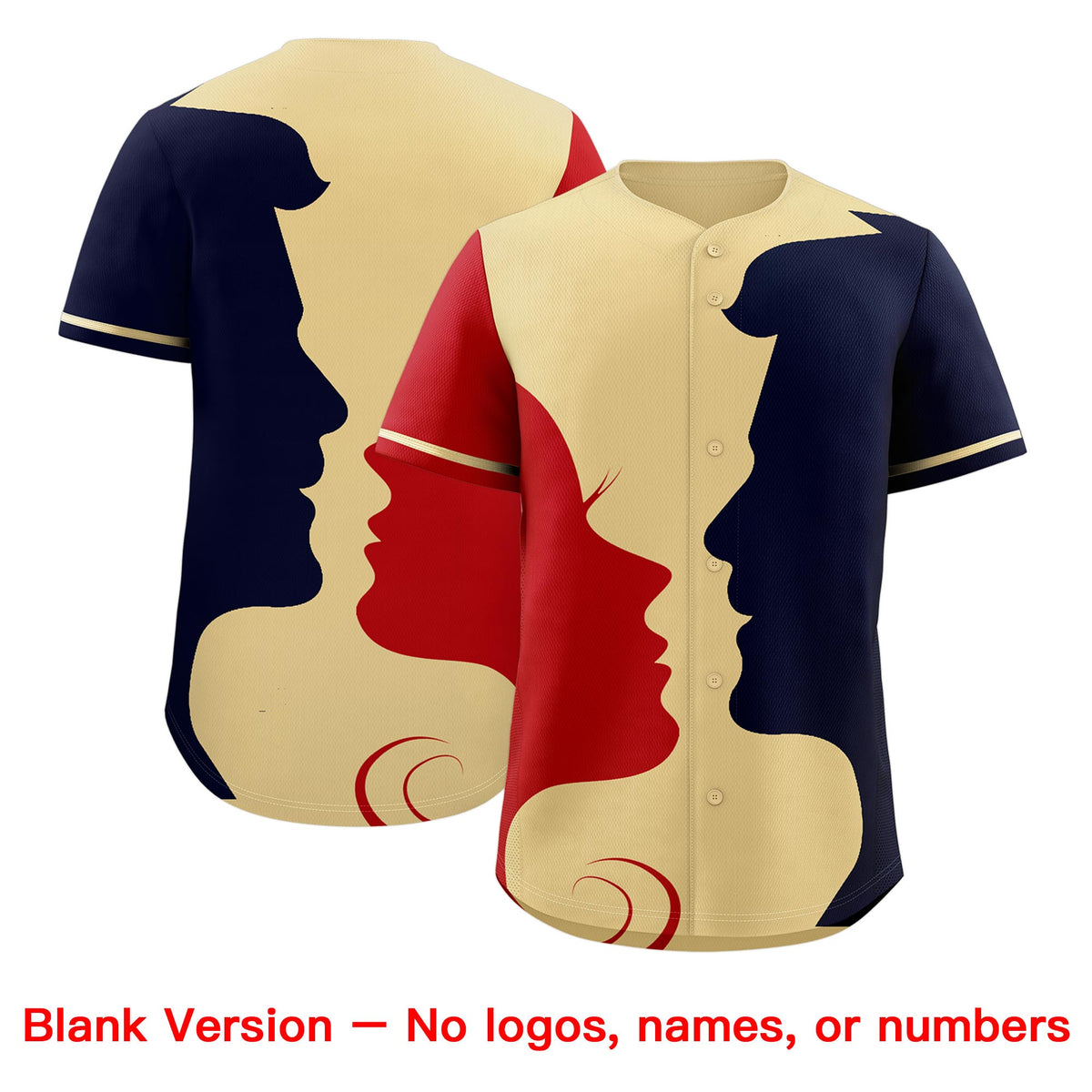 Custom Khaki Red Navy Silhouettes of Loving Couple Valentine's Day Baseball Jersey| KXKSHOP