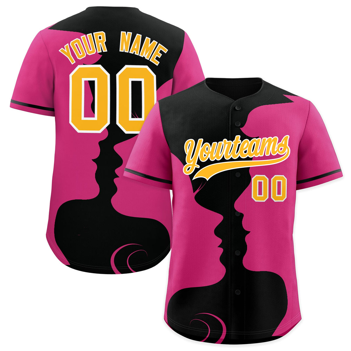 Custom Black Rose Red Silhouettes of Loving Couple Valentine's Day Baseball Jersey| KXKSHOP