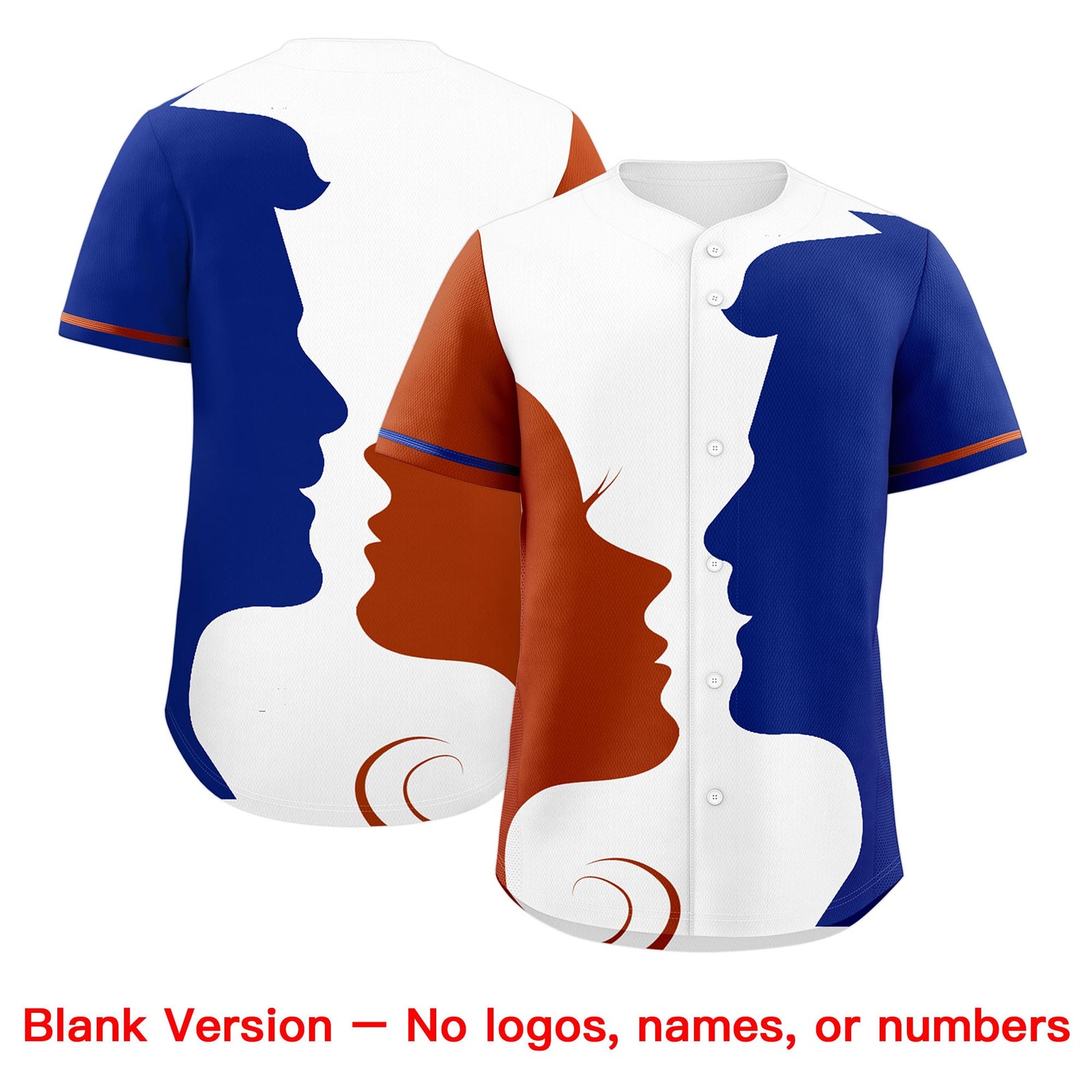 Custom Royal Dark Orange White Silhouettes of Loving Couple Valentine's Day Baseball Jersey| KXKSHOP