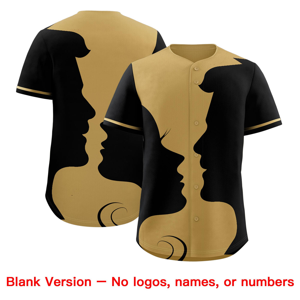 Custom Old Gold Black Silhouettes of Loving Couple Valentine's Day Baseball Jersey| KXKSHOP