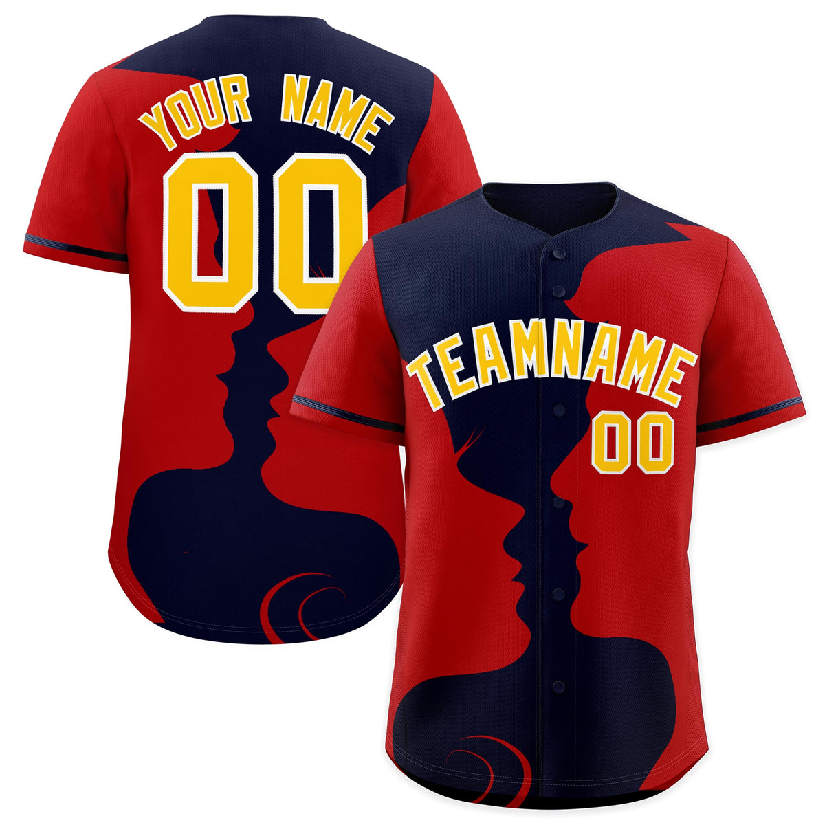 Custom Navy Red Silhouettes of Loving Couple Valentine's Day Baseball Jersey| KXKSHOP