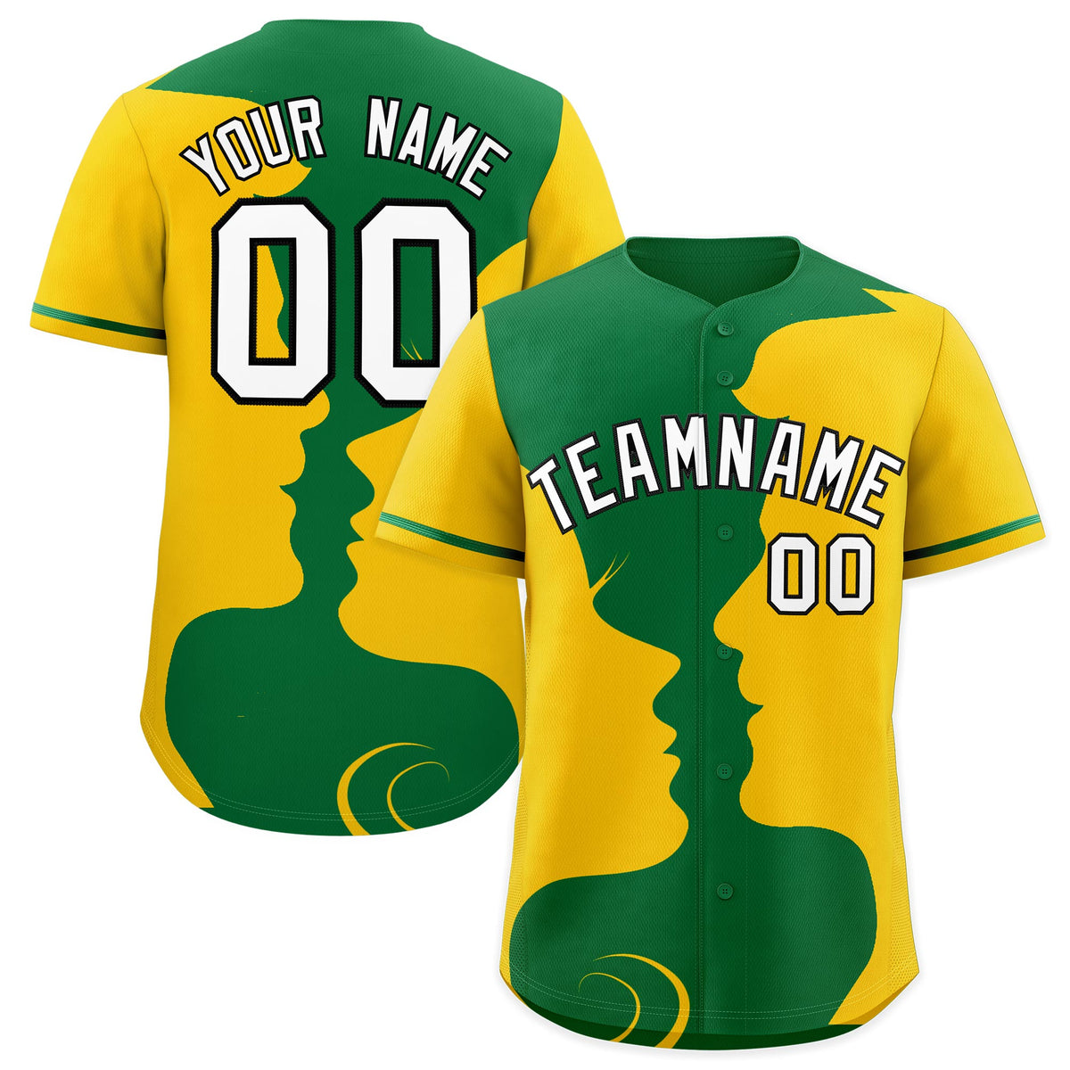 Custom Kelly Green Gold Silhouettes of Loving Couple Valentine's Day Baseball Jersey| KXKSHOP