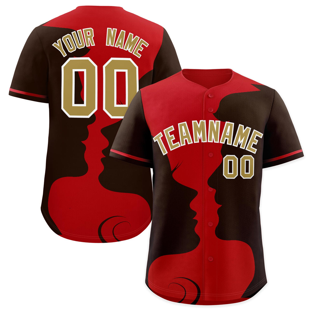 Custom Red Brown Silhouettes of Loving Couple Valentine's Day Baseball Jersey| KXKSHOP