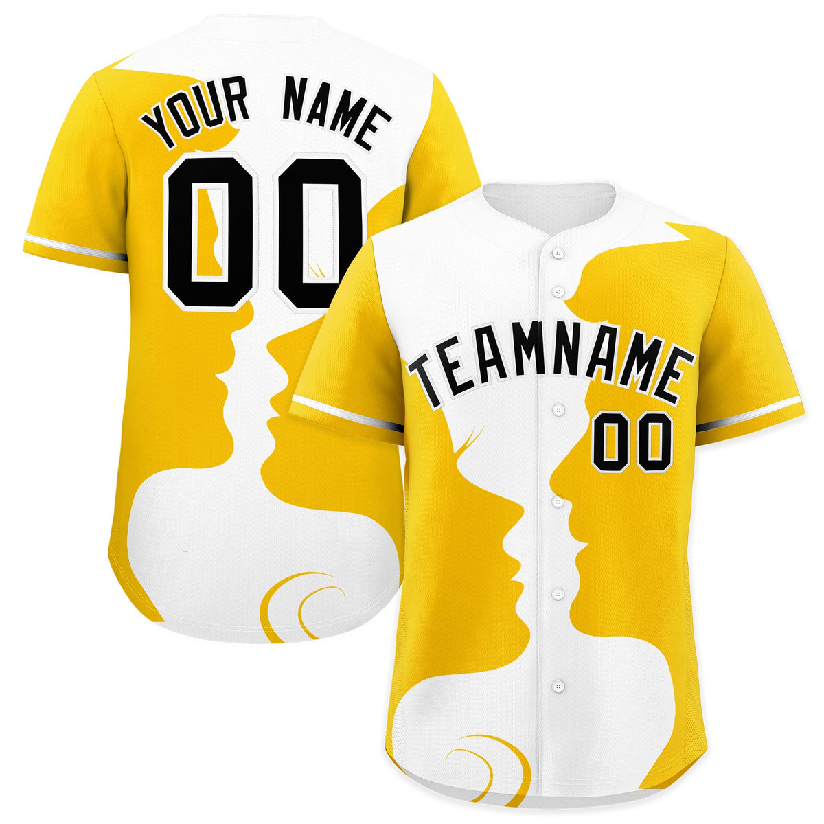 Custom White Gold Silhouettes of Loving Couple Valentine's Day Baseball Jersey| KXKSHOP