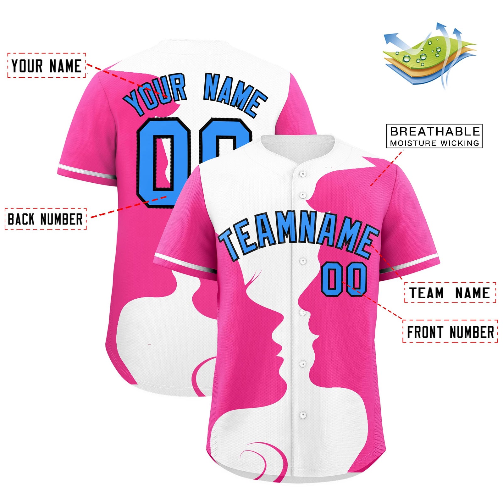 Custom White Pink Silhouettes of Loving Couple Valentine's Day Baseball Jersey| KXKSHOP