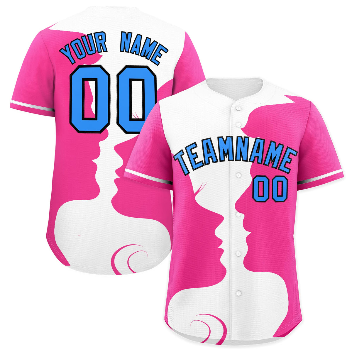 Custom White Pink Silhouettes of Loving Couple Valentine's Day Baseball Jersey| KXKSHOP