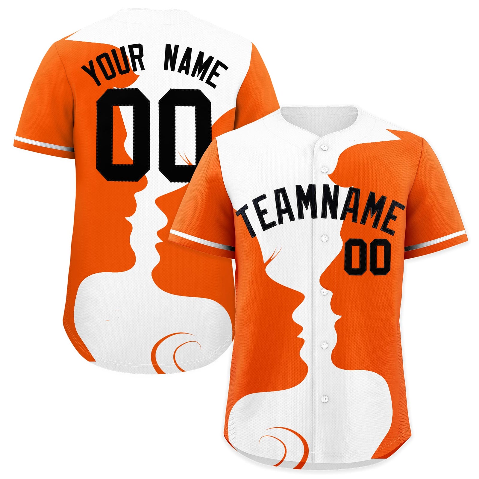 Custom White Orange Silhouettes of Loving Couple Valentine's Day Baseball Jersey| KXKSHOP