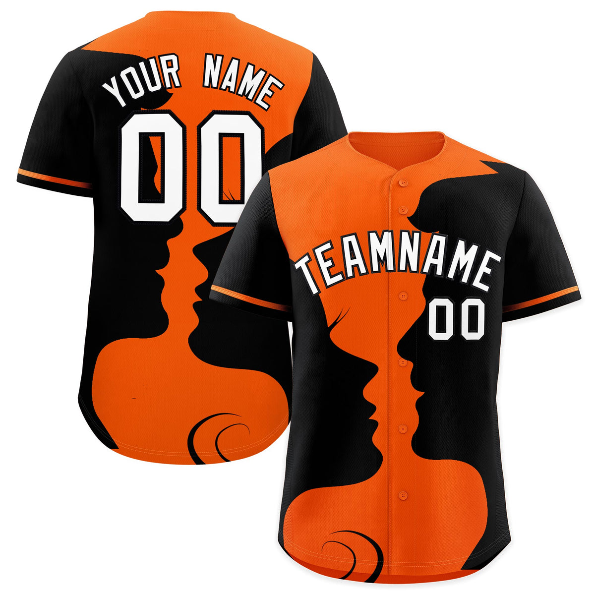 Custom Orange Black Silhouettes of Loving Couple Valentine's Day Baseball Jersey| KXKSHOP