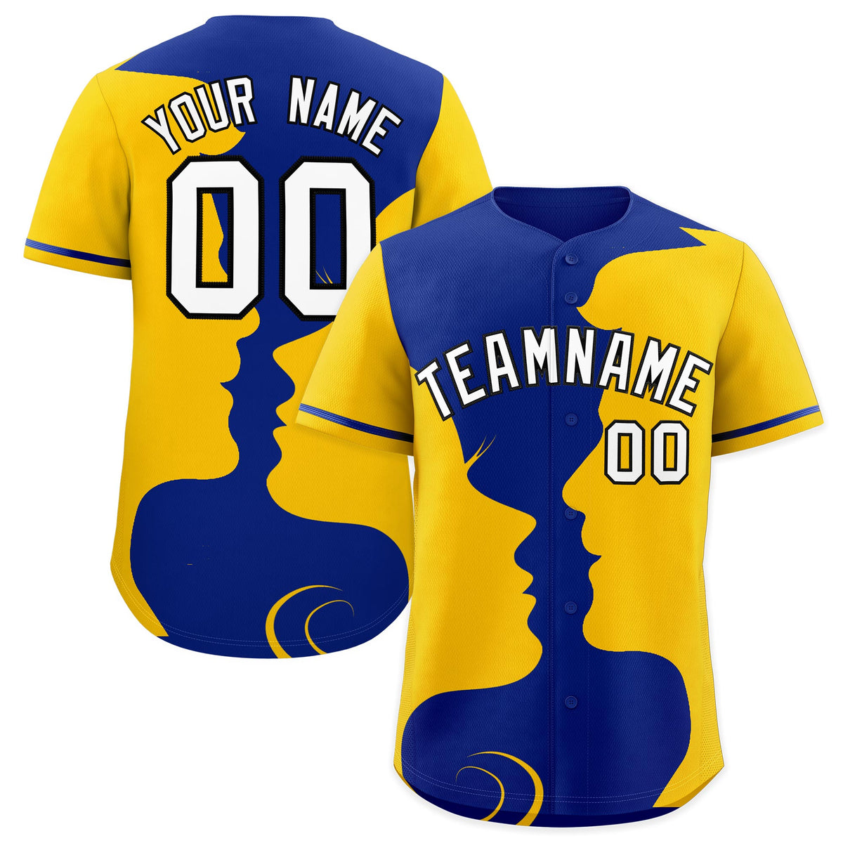 Custom Royal Gold Silhouettes of Loving Couple Valentine's Day Baseball Jersey| KXKSHOP