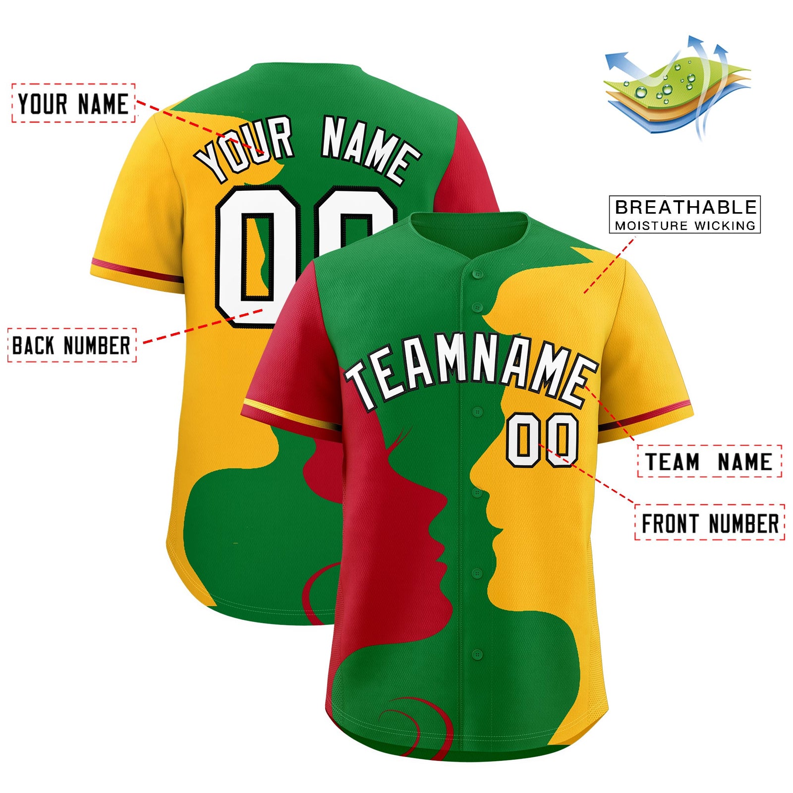 Custom Red Gold Silhouettes of Loving Couple Valentine's Day Baseball Jersey| KXKSHOP