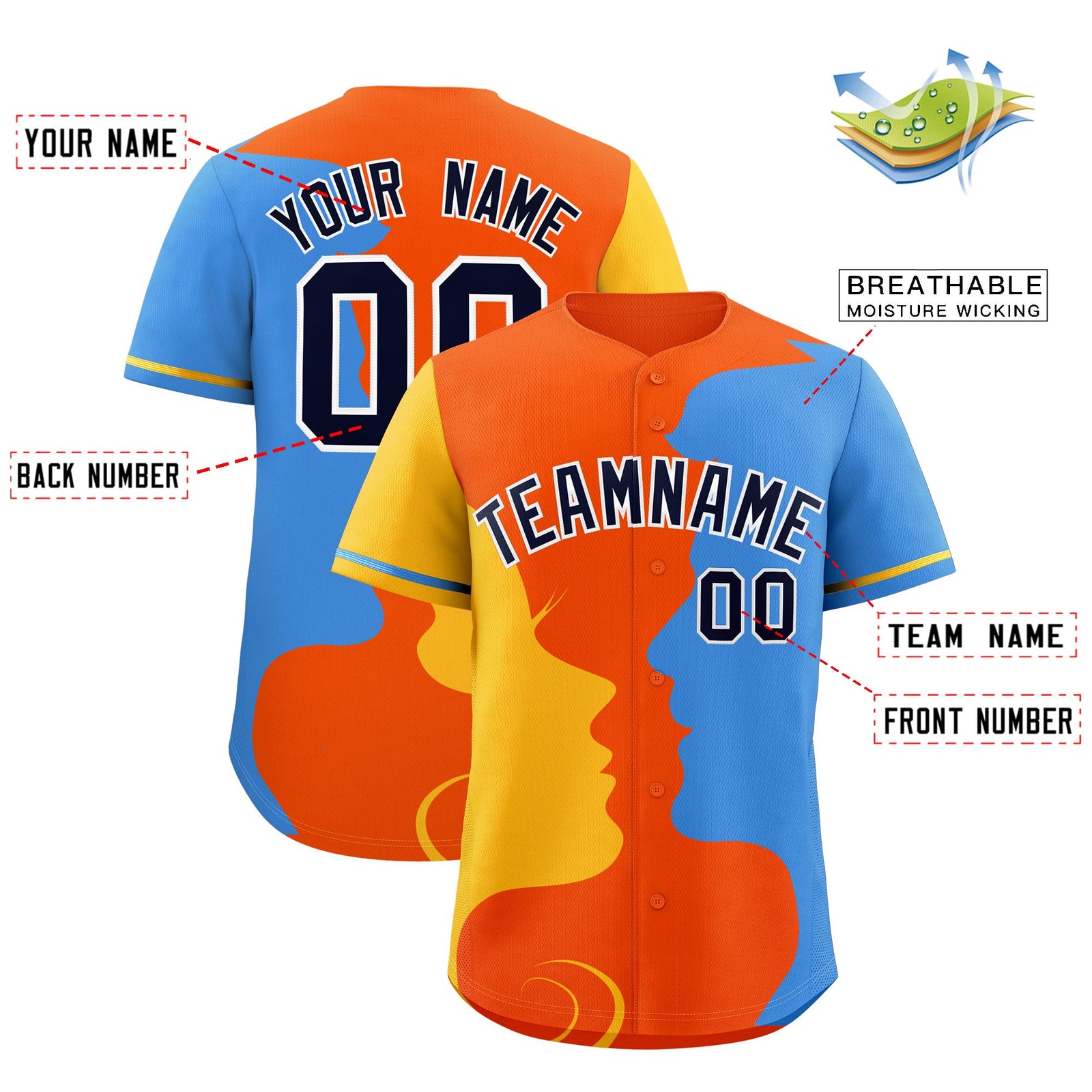 Custom Powder Blue Gold Silhouettes of Loving Couple Valentine's Day Baseball Jersey| KXKSHOP