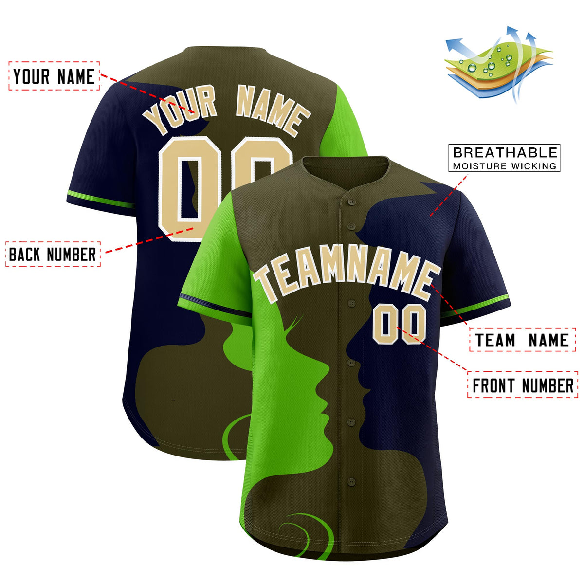 Custom Green Navy Silhouettes of Loving Couple Valentine's Day Baseball Jersey| KXKSHOP