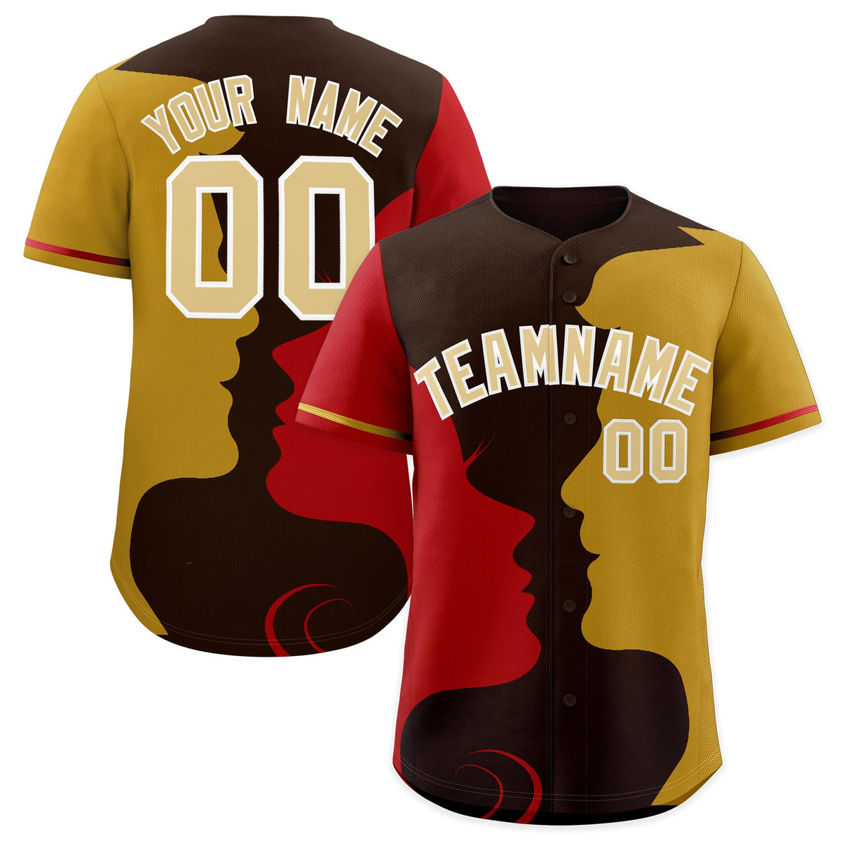 Custom Red Old Gold Silhouettes of Loving Couple Valentine's Day Baseball Jersey| KXKSHOP