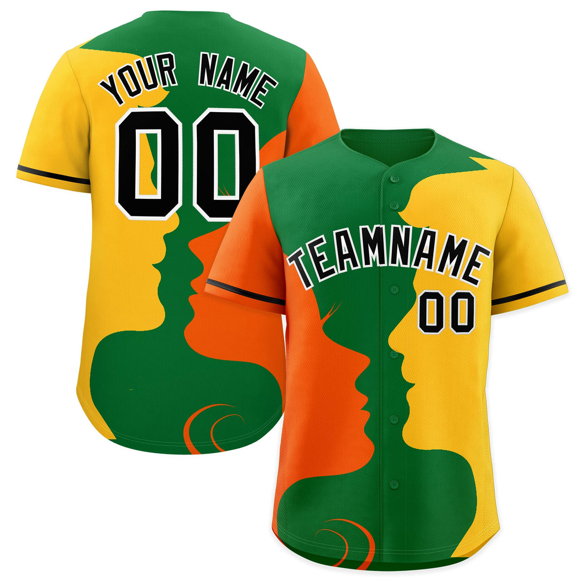 Custom Black Orange Gold Silhouettes of Loving Couple Valentine's Day Baseball Jersey| KXKSHOP