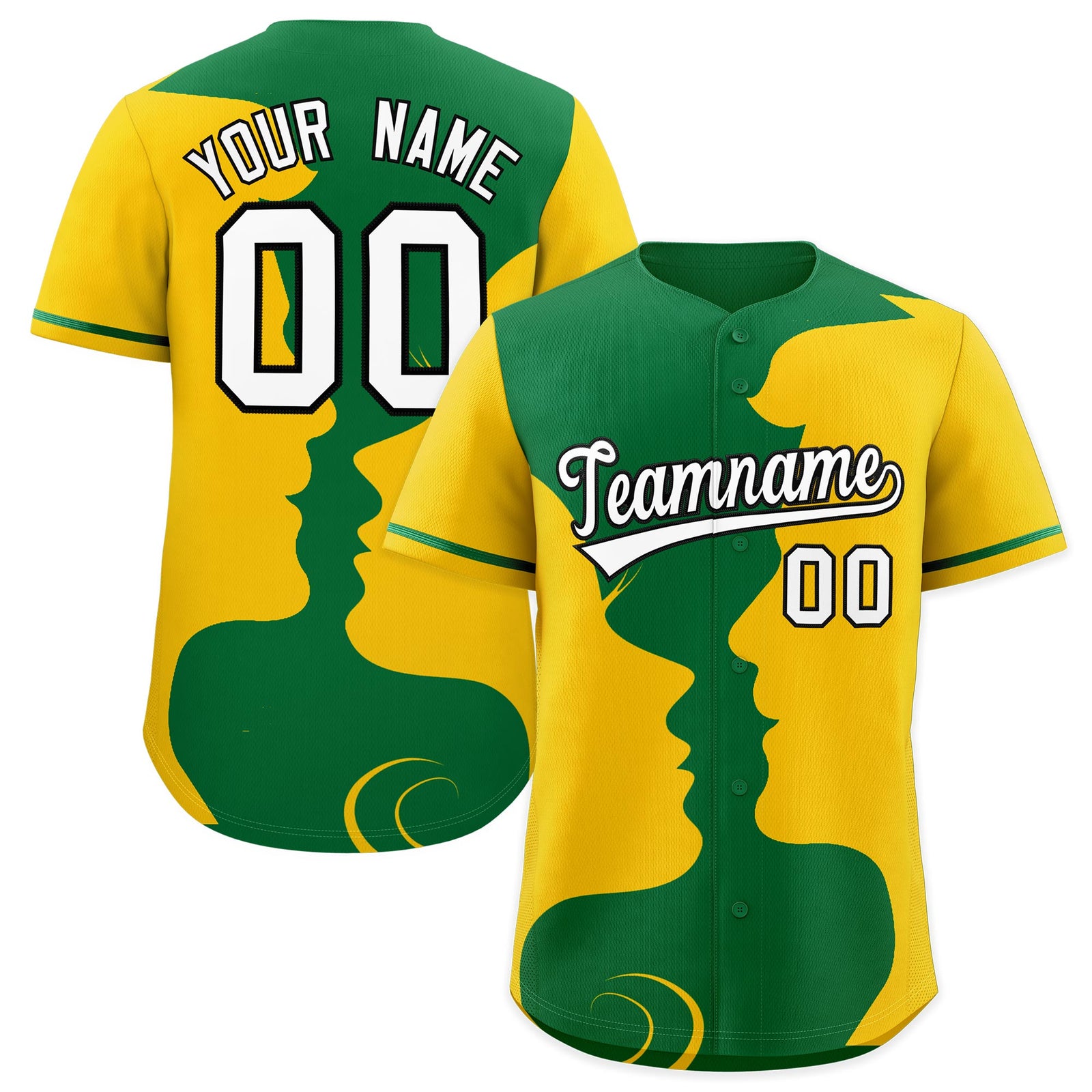 Custom Kelly Green Gold Silhouettes of Loving Couple Valentine's Day Baseball Jersey| KXKSHOP