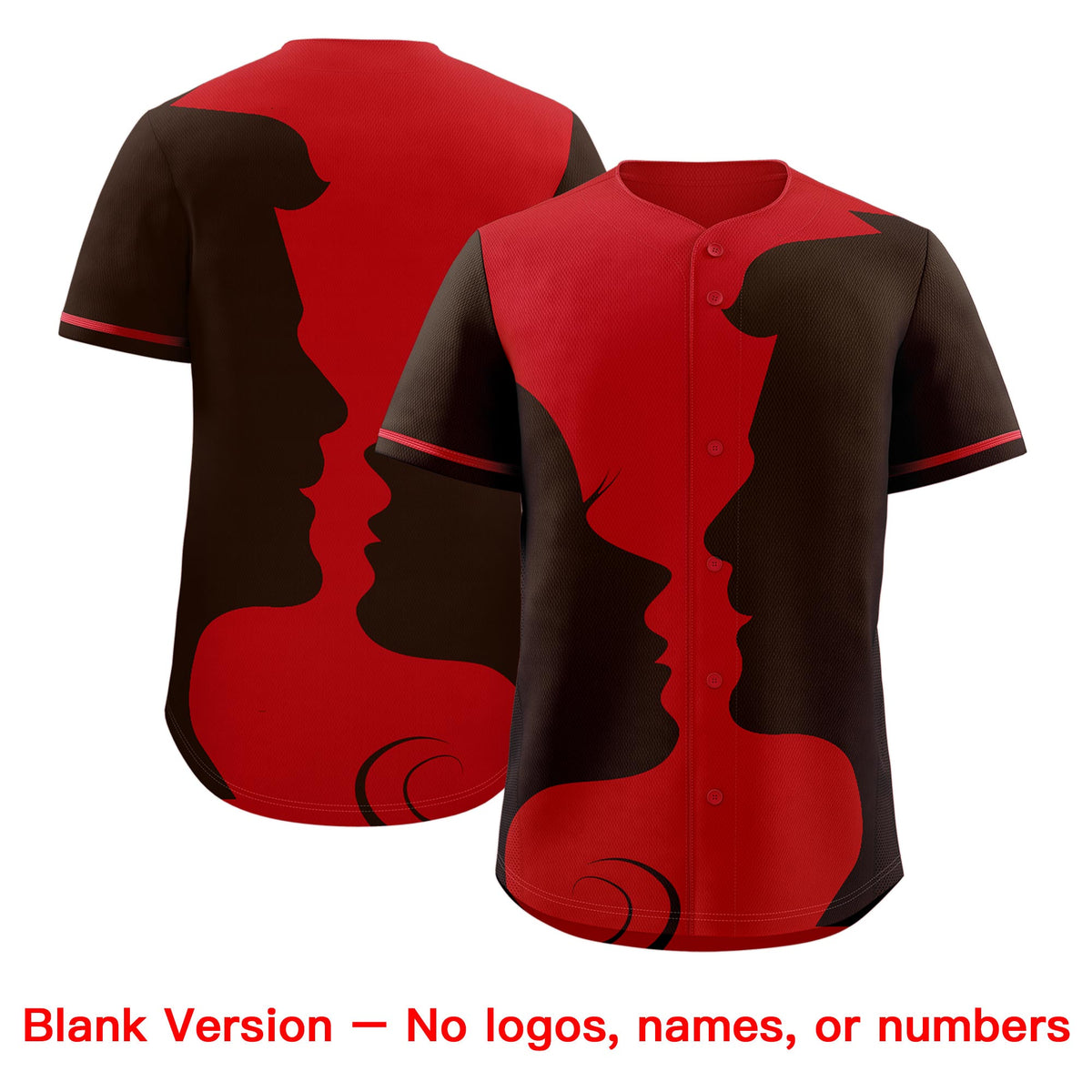 Custom Red Brown Silhouettes of Loving Couple Valentine's Day Baseball Jersey| KXKSHOP