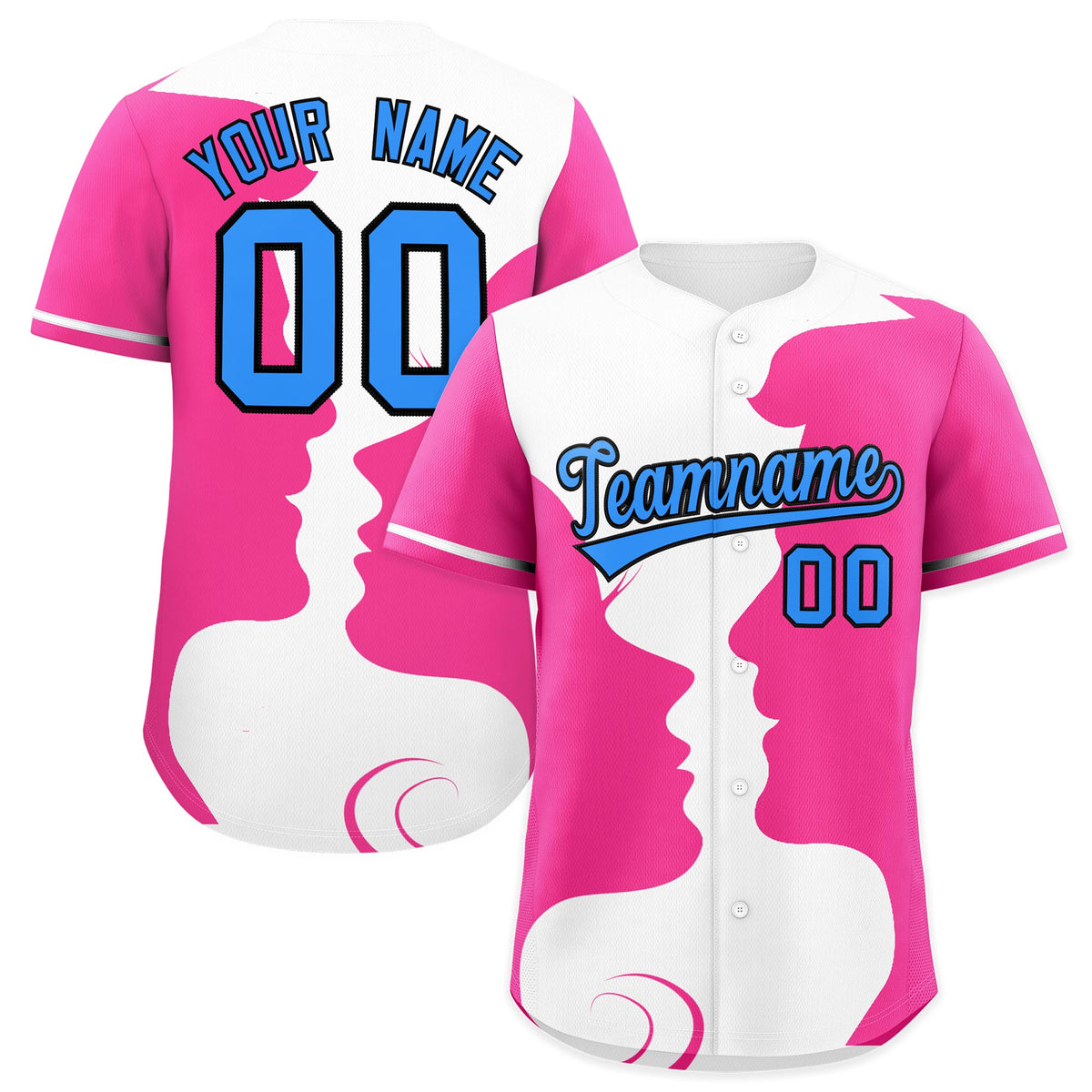 Custom White Pink Silhouettes of Loving Couple Valentine's Day Baseball Jersey| KXKSHOP