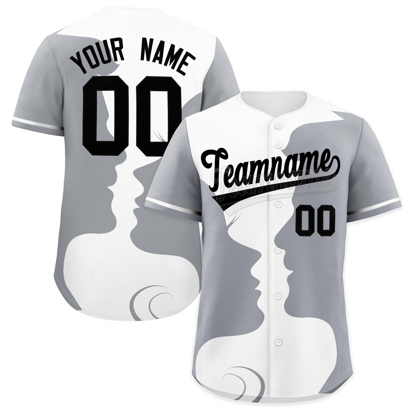 Custom White Gray Silhouettes of Loving Couple Valentine's Day Baseball Jersey| KXKSHOP