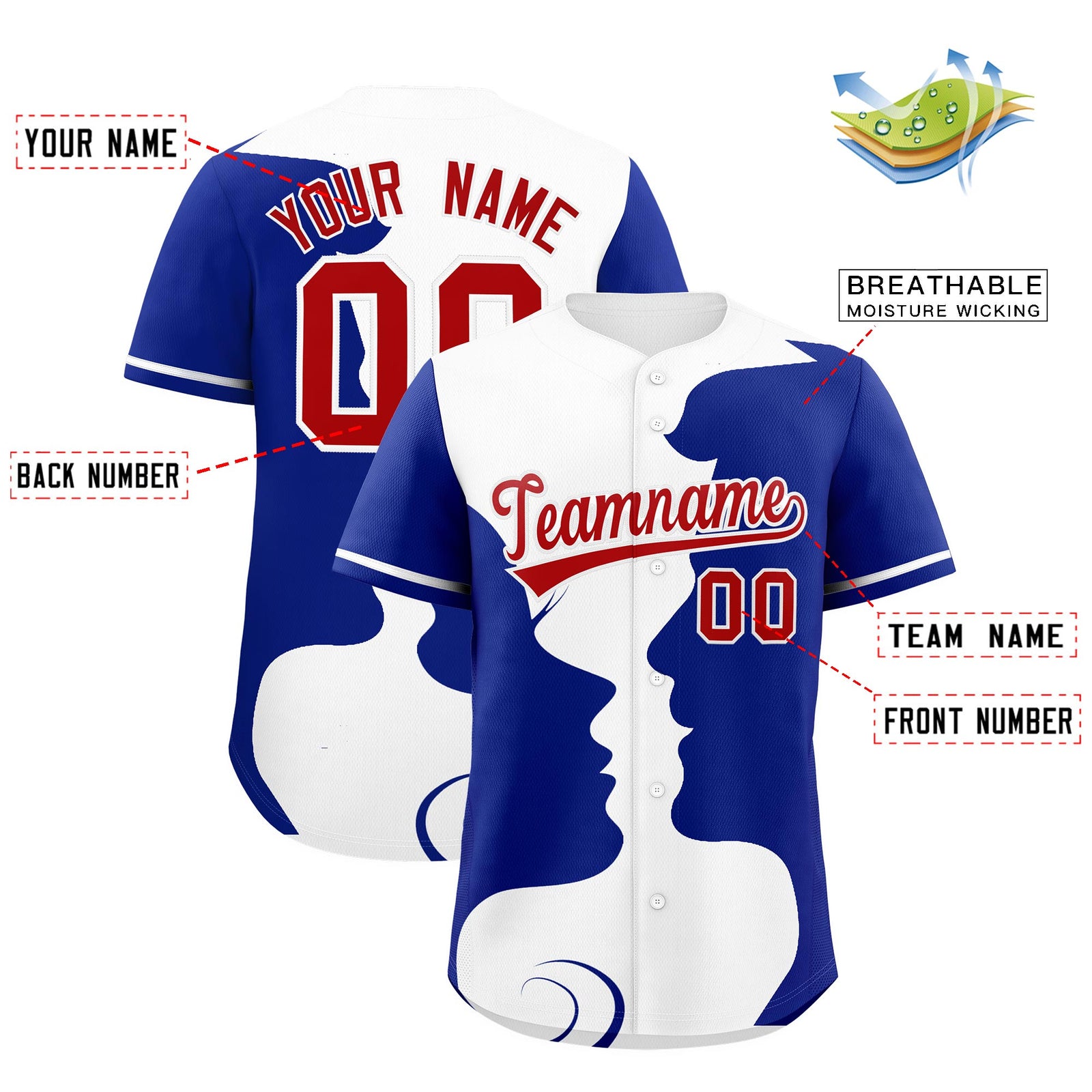 Custom White Royal Silhouettes of Loving Couple Valentine's Day Baseball Jersey| KXKSHOP