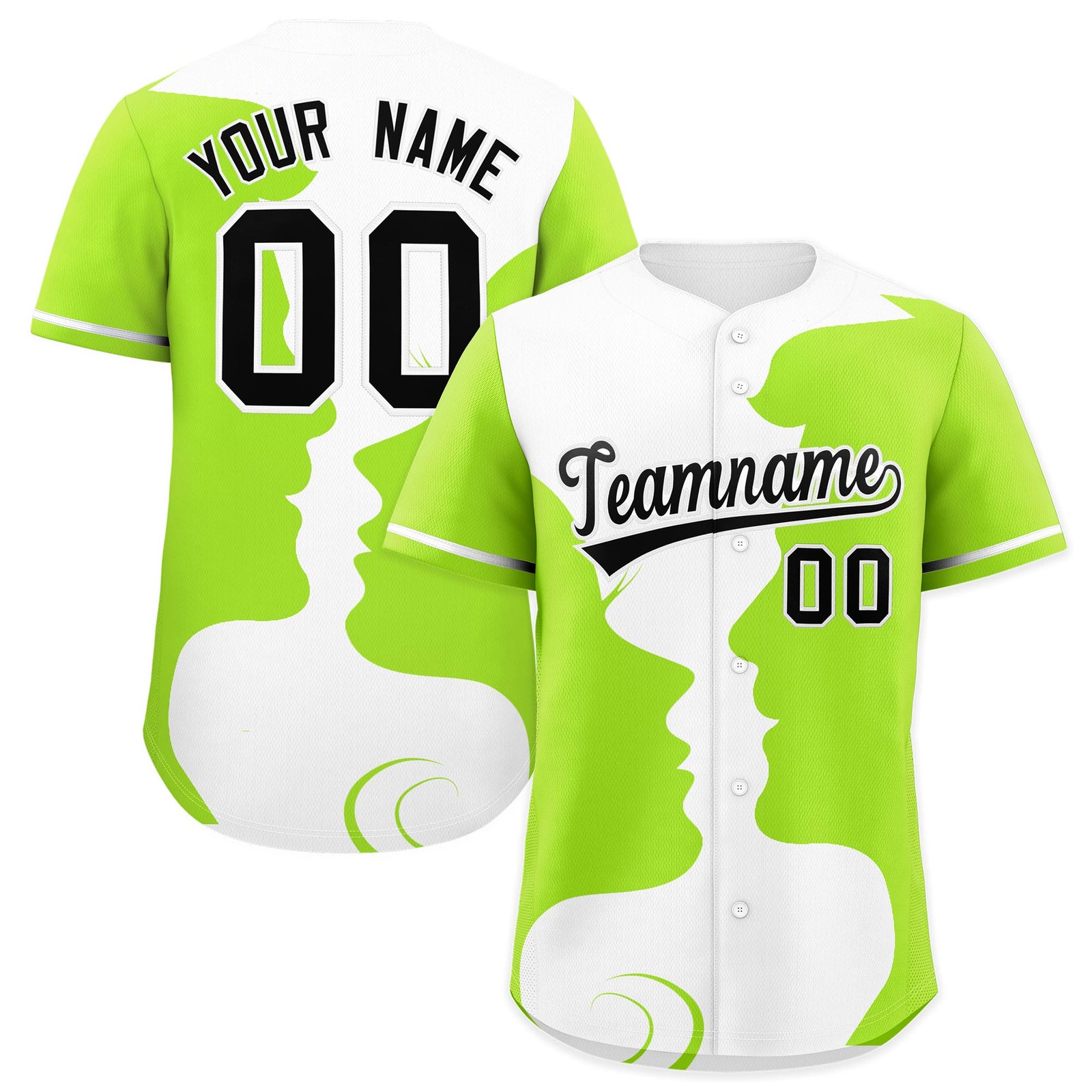 Custom White Neon Green Silhouettes of Loving Couple Valentine's Day Baseball Jersey| KXKSHOP