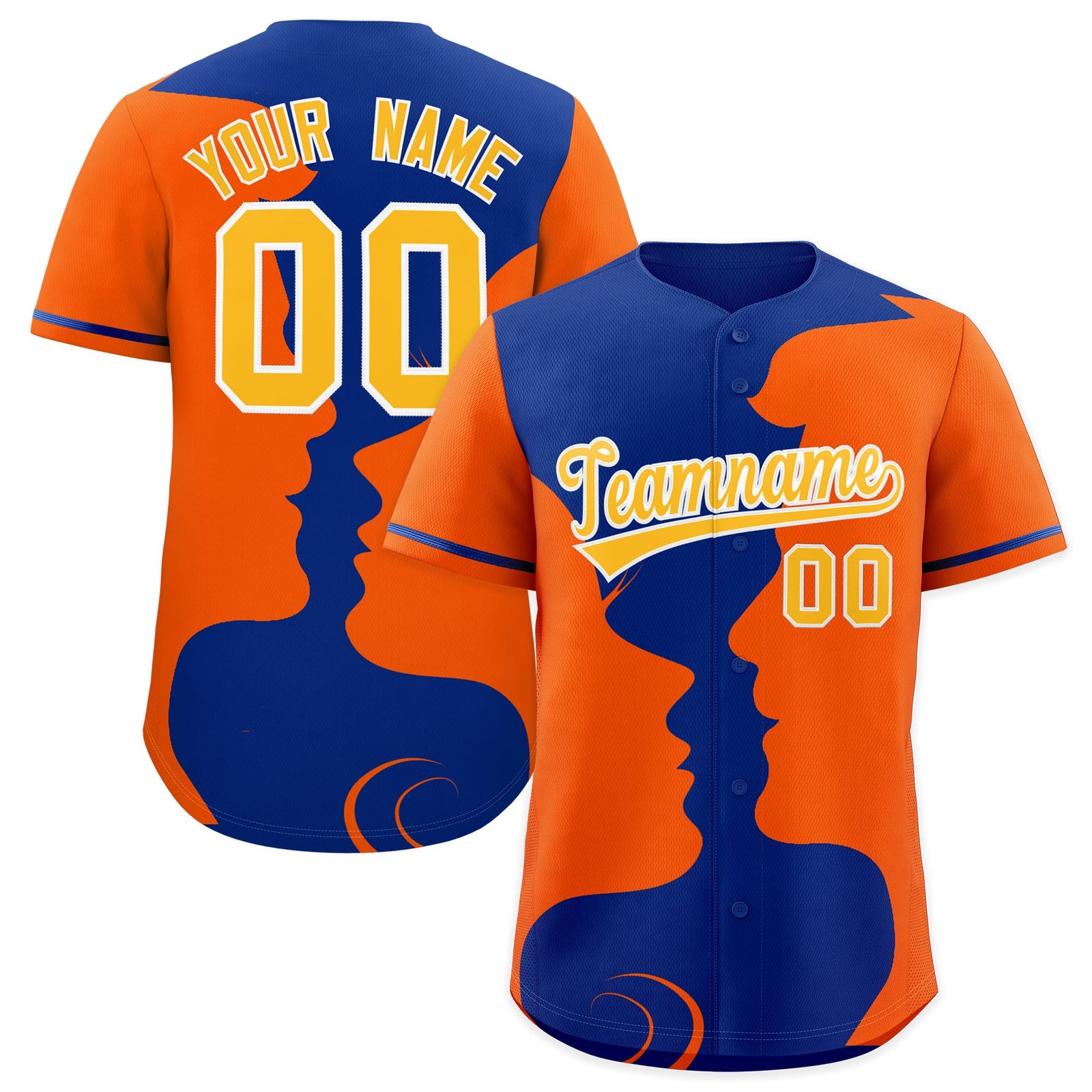 Custom Royal Orange Silhouettes of Loving Couple Valentine's Day Baseball Jersey| KXKSHOP