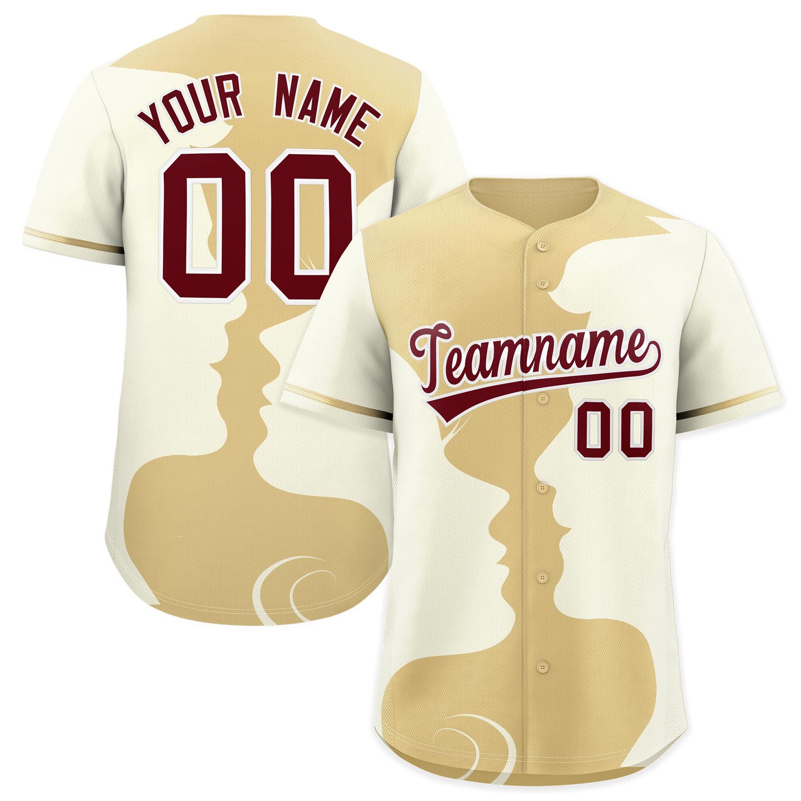 Custom Khaki Cream Silhouettes of Loving Couple Valentine's Day Baseball Jersey| KXKSHOP