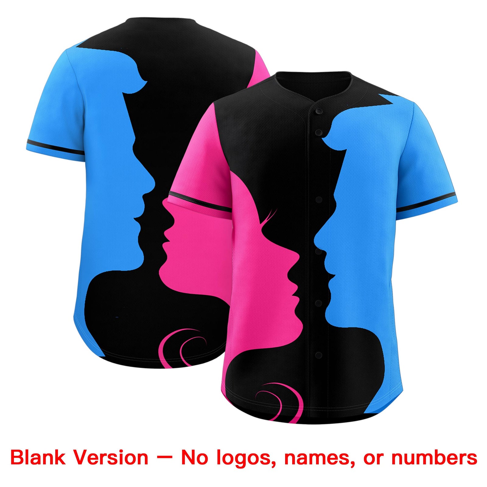Custom Black Pink Powder Blue Silhouettes of Loving Couple Valentine's Day Baseball Jersey| KXKSHOP