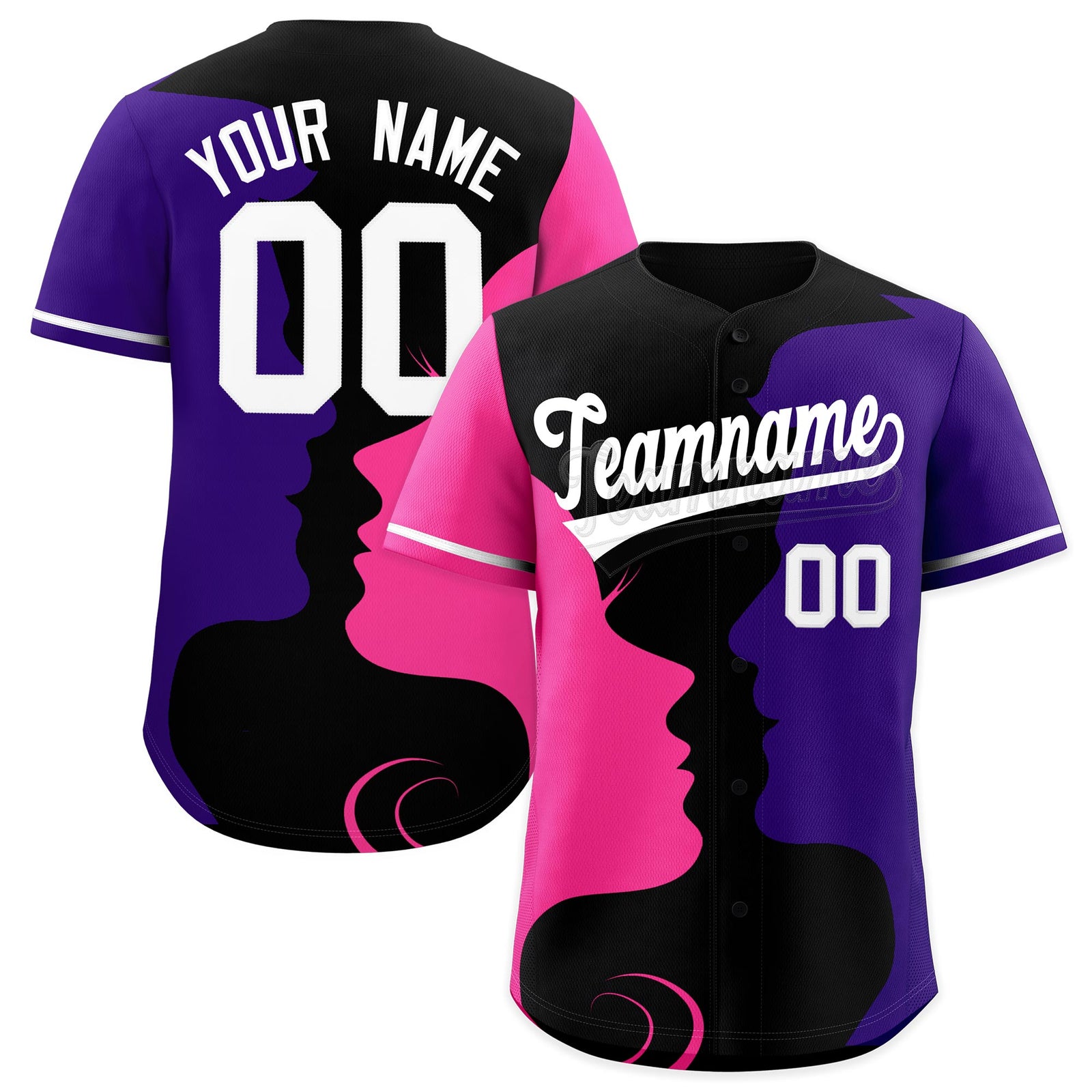 Custom White Pink Purple Silhouettes of Loving Couple Valentine's Day Baseball Jersey| KXKSHOP