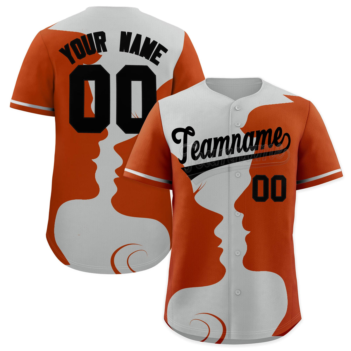 Custom Gray Black Silhouettes of Loving Couple Valentine's Day Baseball Jersey| KXKSHOP